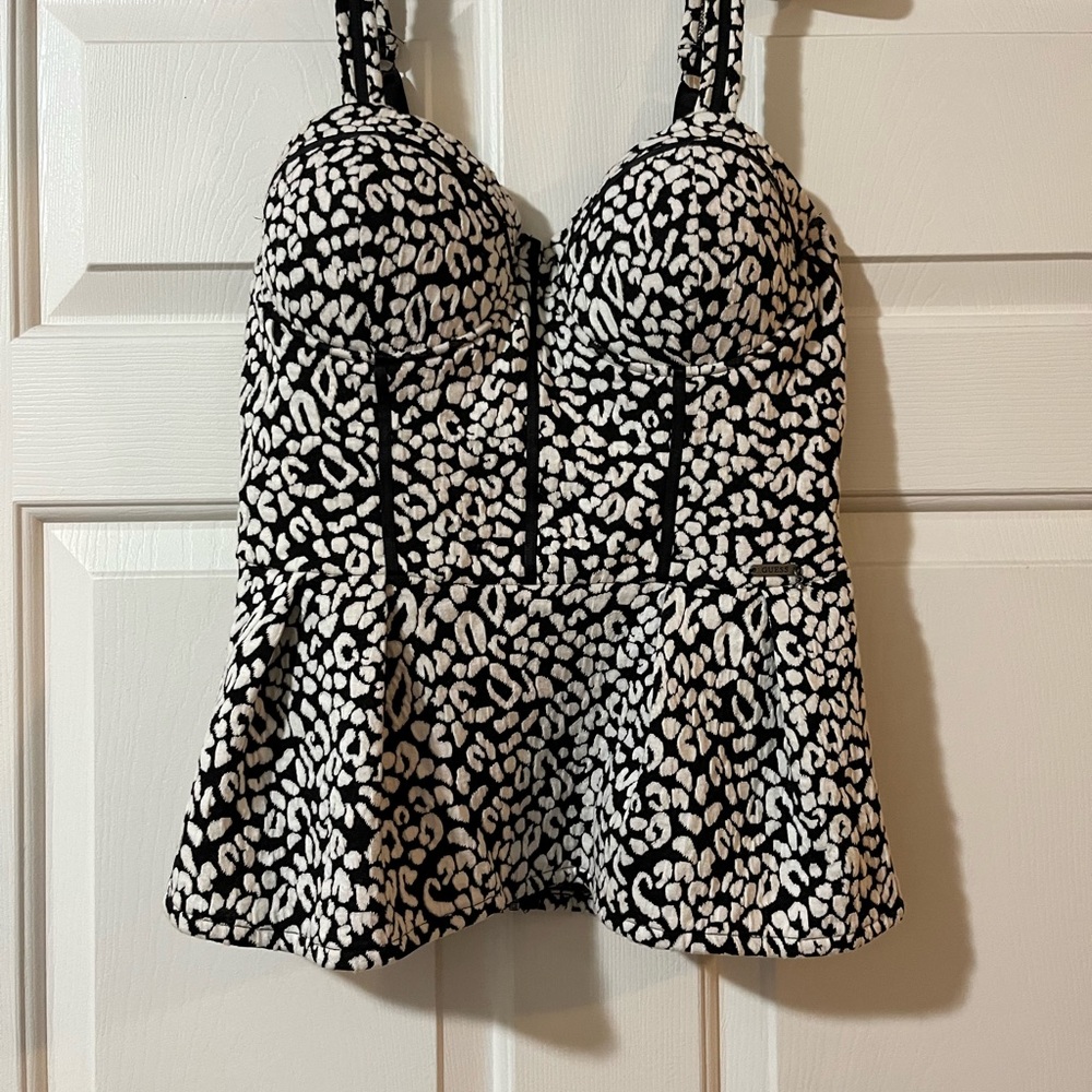 GUESS Leopard Bustier Top Corset like, black and white, Medium